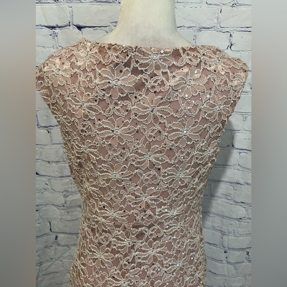 CONNECTED V-Neck Sequined Lace Dress Light Pink Size 12 - Picture 7 of 9